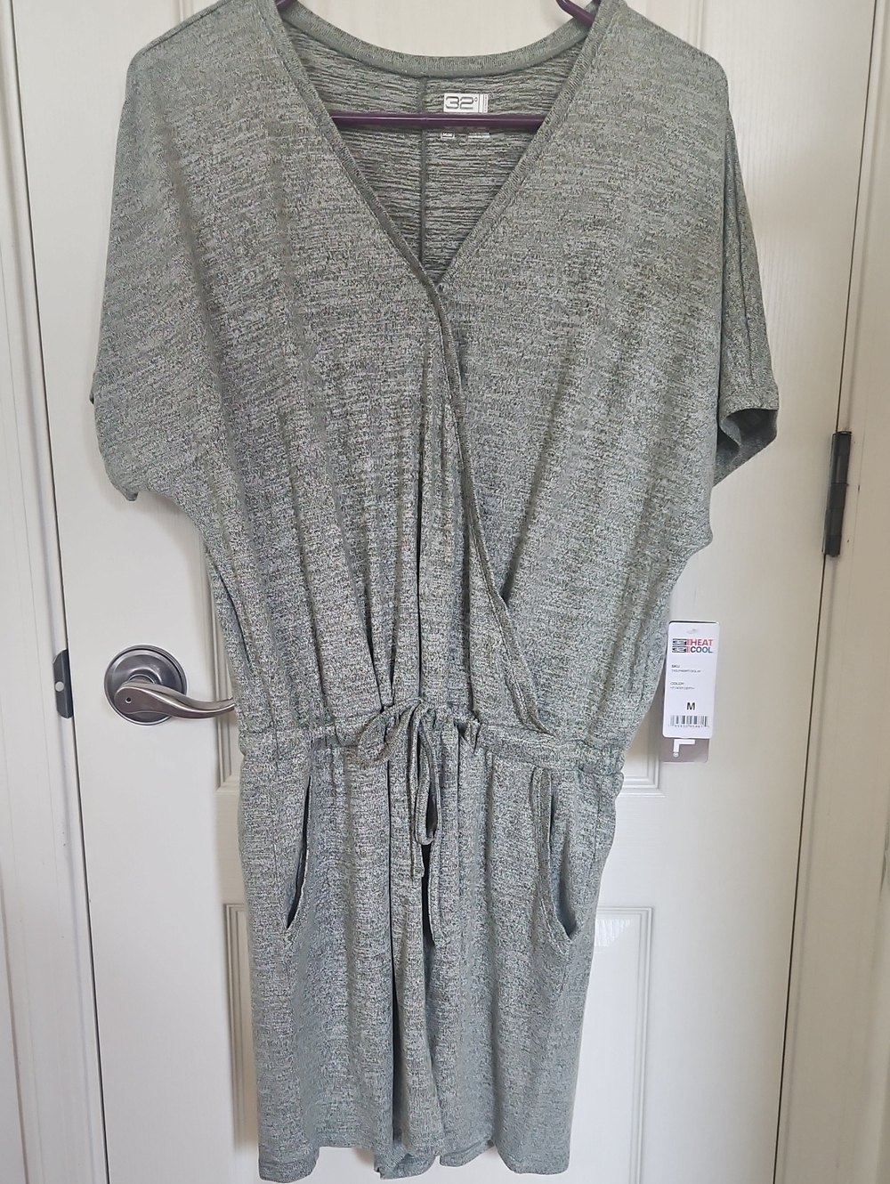 Casual V-Neck Drawstring Romper - Gray